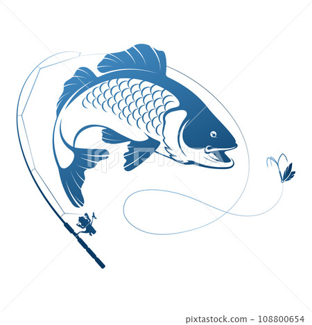 Big fish silhouette and fishing rod 108800654