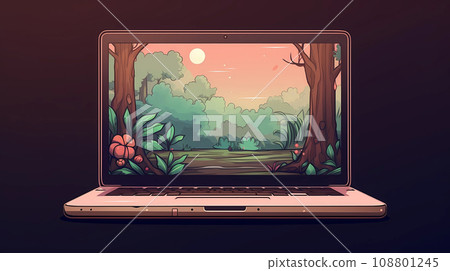 手绘卡通笔记本电脑插画素材 108801245