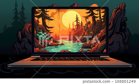 Hand drawn cartoon laptop illustration material 108801249