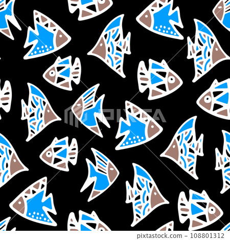 Hand Drawn Fishes Seamless Pattern. Underwater World Background. 108801312