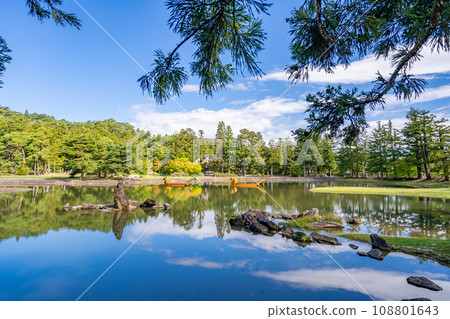 毛越寺、出島岩組、池中石；平安時代淨土庭園遺跡，在日本庭園史上尤其珍貴；世界遺產 108801643