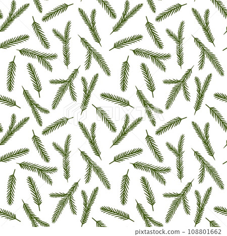 Hand drawn seamless pattern with green pine conifer spruce branches twigs on white background, Christmas winter new year print for textile wrapping paper, natural colors evergreen fabric print. Hand drawn seamless pattern with green pine conifer spruce branches twigs on white background, Christmas winter new year print for textile wrapping paper, natural colors evergreen fabric print. 108801662
