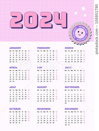 Vertical vector monthly calendar 2024 in Y2k style, 90s graphic design. Bright color template in retro style with checkered background. Vertical vector monthly calendar 2024 in Y2k style, 90s graphic design. Bright color template in retro style with checkered background. 108801790