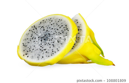 Half of yellow dragon fruit isolated on white background. 108801809