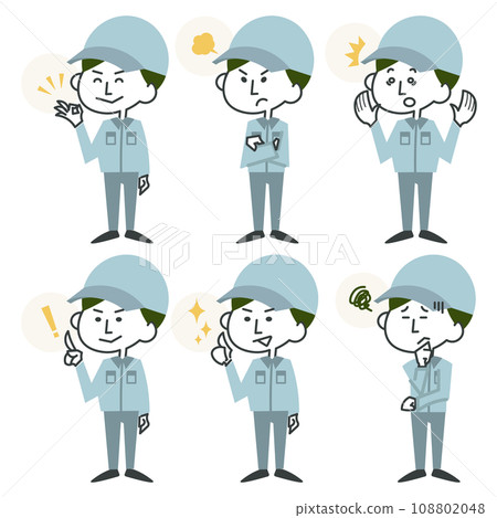 Full body worker illustration set with various expressions Full body worker illustration set with various expressions 108802048