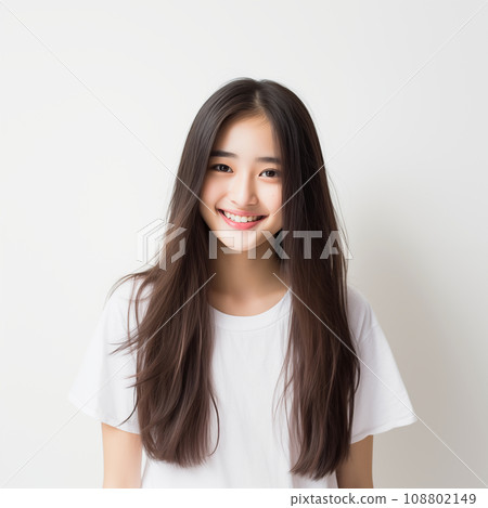 Beautiful smiling teenage woman with long straight hair Beautiful smiling teenage woman with long straight hair 108802149