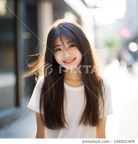 美麗的微笑的長髮少女 美麗的微笑的長髮少女 108802469