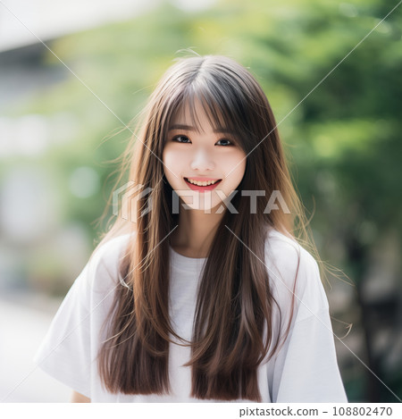 美麗的微笑的長髮少女 108802470