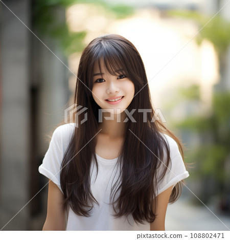 美麗的微笑的長髮少女 108802471