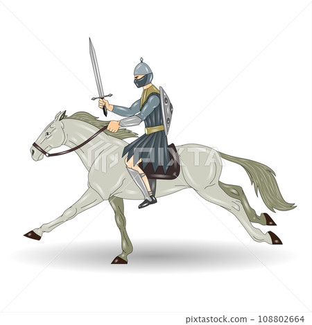 Knight on horseback with sword. Knight on horseback with sword. 108802664