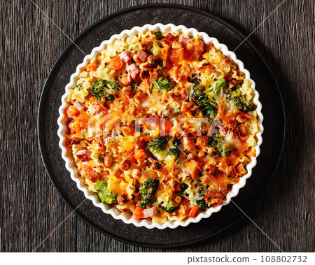 Ham Broccoli Pasta Bake with cheese and croutons Ham Broccoli Pasta Bake with cheese and croutons 108802732