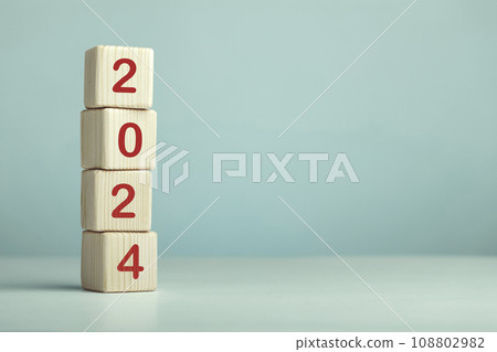 2024 year written on wooden cubes 2024 year written on wooden cubes 108802982