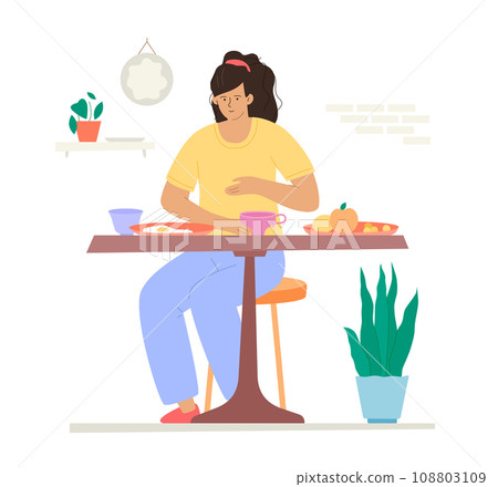 Have breakfast at home - colorful flat design style illustration Have breakfast at home - colorful flat design style illustration 108803109
