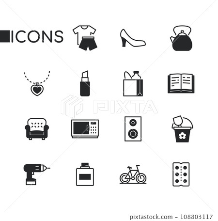 Clothing and furniture - set of line design style icons Clothing and furniture - set of line design style icons 108803117