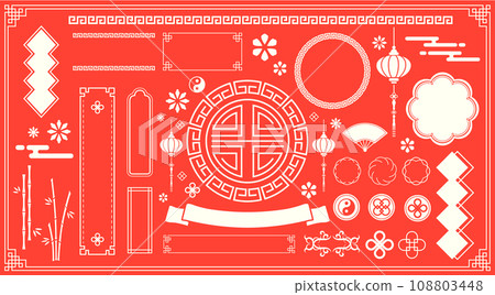 中國主題框架設計。中國圖案、圖案和插圖 108803448