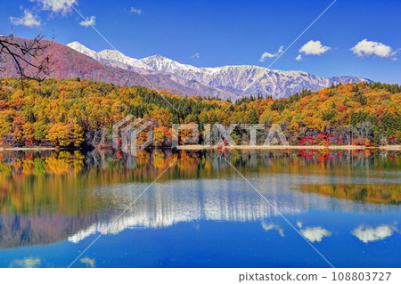 Lake Aoki and the Hakuba Mountain Range in autumn Lake Aoki and the Hakuba Mountain Range in autumn 108803727