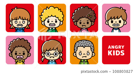 Angry face multiracial kids icon set 108803827