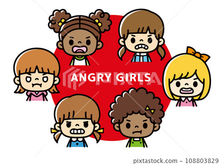 Illustration of a multinational girl with an angry face 108803829