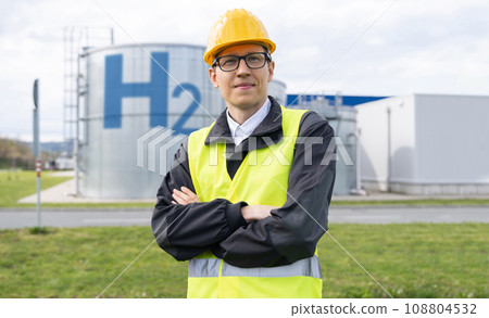 Portrait of engineer in helmet and glasses Portrait of engineer in helmet and glasses 108804532