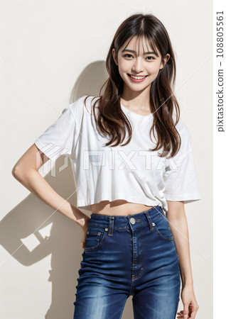 [Female model] Woman wearing T-shirt and jeans 02: AI generated image 108805561