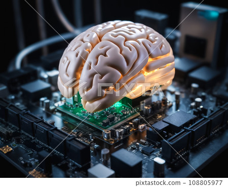 Image of a brain resting on a computer board 108805977