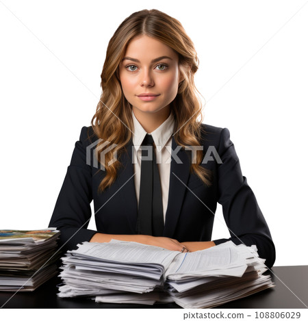 Business woman in jacket with documents in hands isolated. 108806029