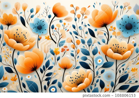 暖色抽象花卉插圖,數位藝術AI圖像,明亮積極的氛圍 暖色抽象花卉插圖,數位藝術AI圖像,明亮積極的氛圍 108806153
