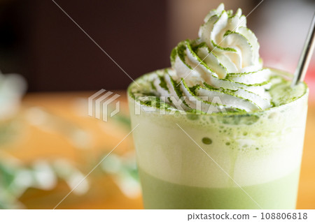 Matcha drink with fresh cream 108806818