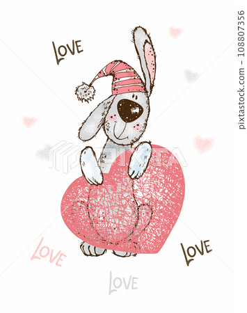 A Valentine's Day card. Cute bunny with a big heart. Vector. 108807356