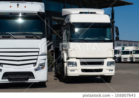 Semi truck fleet at the logistics center Semi truck fleet at the logistics center 108807643