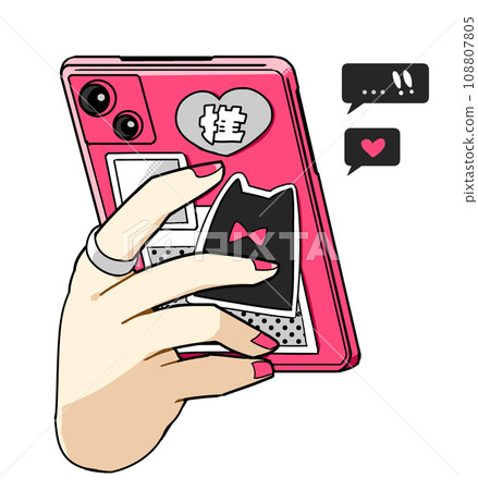 hand holding pink smartphone 108807805