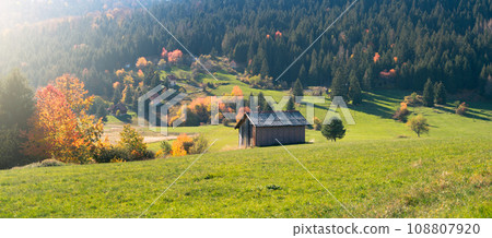 Autumn landscape with country houses in mountains Autumn landscape with country houses in mountains 108807920