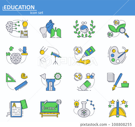 Vector set of School and college education icons in thin line style. Website UI and mobile web app icon. Outline design illustration. 108808255
