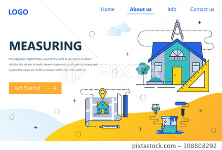 Vector web site linear art design template. House construction building plan and measuring. Landing page concepts for website and mobile development. Modern flat illustration. Vector web site linear art design template. House construction building plan and measuring. Landing page concepts for website and mobile development. Modern flat illustration. 108808292