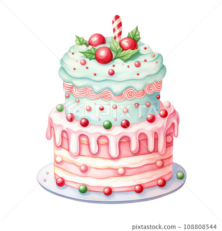 Watercolor sweet dessert cake for Christmas festival, anniversary day, birthday isolated on transparent background Watercolor sweet dessert cake for Christmas festival, anniversary day, birthday isolated on transparent background 108808544