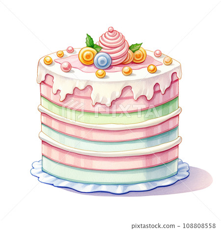 Watercolor sweet dessert cake for Christmas festival, anniversary day, birthday isolated on transparent background 108808558