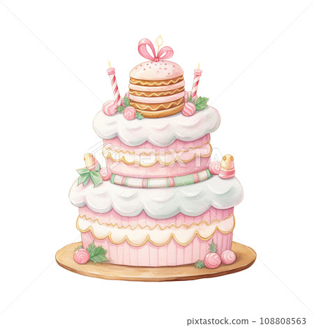 Watercolor sweet dessert cake for Christmas festival, anniversary day, birthday isolated on transparent background 108808563