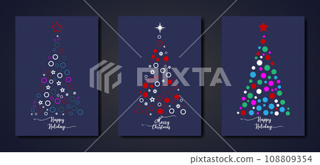Set blue card of Merry Christmas and Happy Holiday, greeting cards, posters, New Year covers. Design templates with typography, season wishes in colorful minimalist style for web, social media, print 108809354