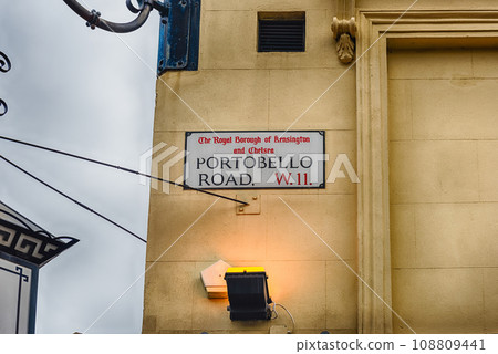 Portobello Road sign in Notting Hill district, London, UK Portobello Road sign in Notting Hill district, London, UK 108809441