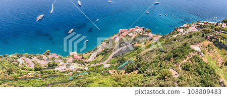 Scenic panoramic view of Amalfi Coast from Ravello, Italy Scenic panoramic view of Amalfi Coast from Ravello, Italy 108809483
