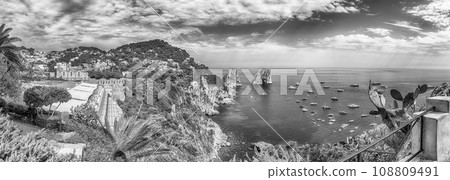 View over Marina Piccola and Faraglioni, iconic landmarks, Capri, Italy 108809491