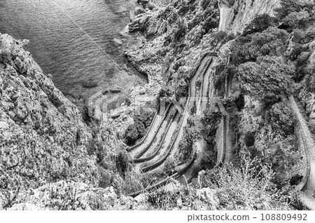 View over Via Krupp, winding cliffside road in Capri island, Italy 108809492