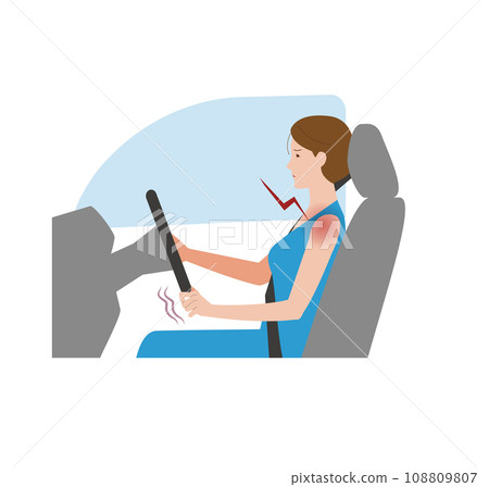 因肩周炎、肩周炎、肩周炎等原因在開車時肩膀疼痛的女性。 108809807