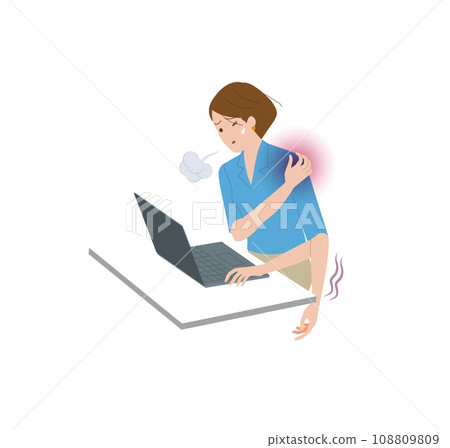 A woman whose shoulder hurts when using a... - Stock Illustration ...