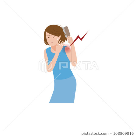 A woman whose shoulder hurts due to frozen shoulder, frozen shoulder, frozen shoulder, and periarthritis and cannot comb her hair. 108809816