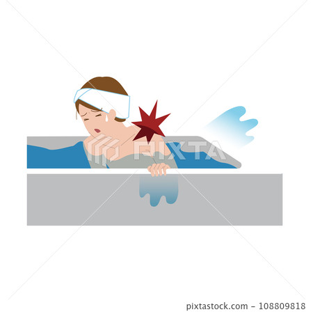 A woman whose shoulder hurts due to frozen shoulder, frozen shoulder, frozen shoulder, and periarthritis and cannot get out of the bath. 108809818