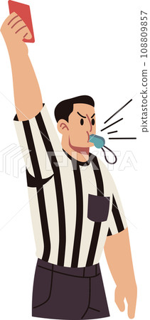Soccer Referee Blows Whistle and Shows Red Card Vector Cartoon Illustration 108809857