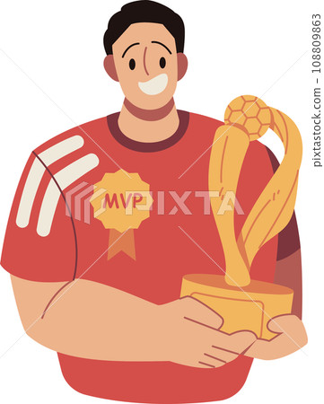 Soccer Players Celebrate Victory with Trophies Vector Cartoon Illustration 108809863