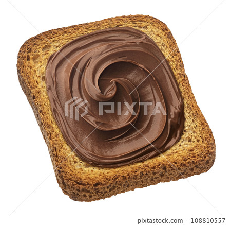 Bread rusk with hazelnut cream isolated on white background, top view Bread rusk with hazelnut cream isolated on white background, top view 108810557