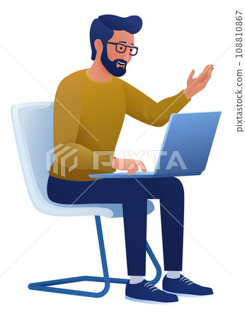 Man Using Laptop Computer Cartoon Illustration 108810867